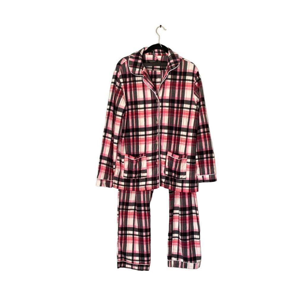 Alexander Del Rossa Women’s pink and black plaid flannel pajama set size medium￼